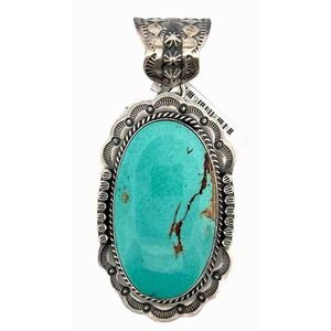 Native American J Nelson Turquoise Pendant Sterling Silver 925 Large